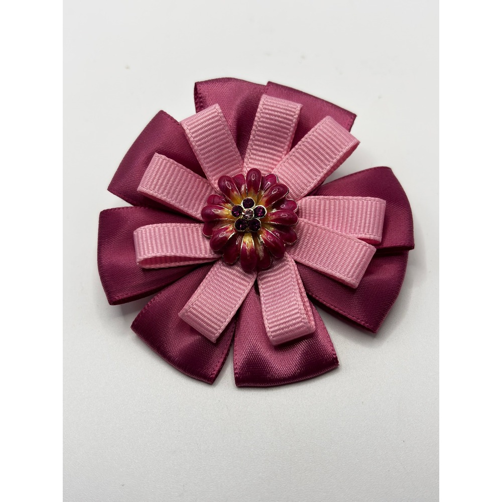 Unbranded Flower Hair Clip Brooch Women OS Pink Magenta Ribbon Rhinestone Floral